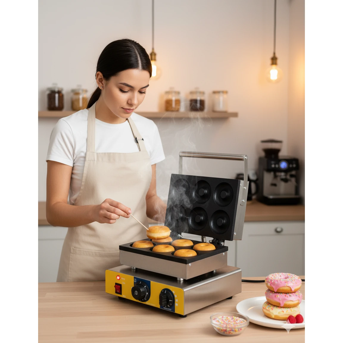 Electric Donut Waffle Maker - 6 Slot — view 3