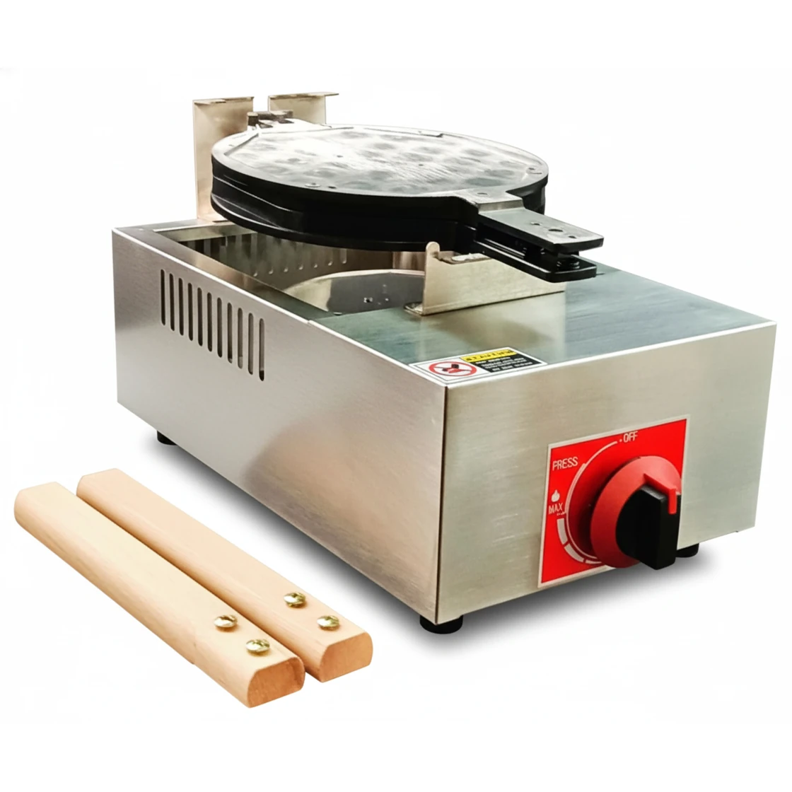 Gas Round Rotating Bubble Waffler Maker with Long Wooden Handle — view 2