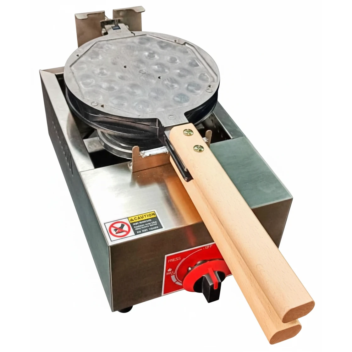 Gas Round Rotating Bubble Waffler Maker with Long Wooden Handle — view 6