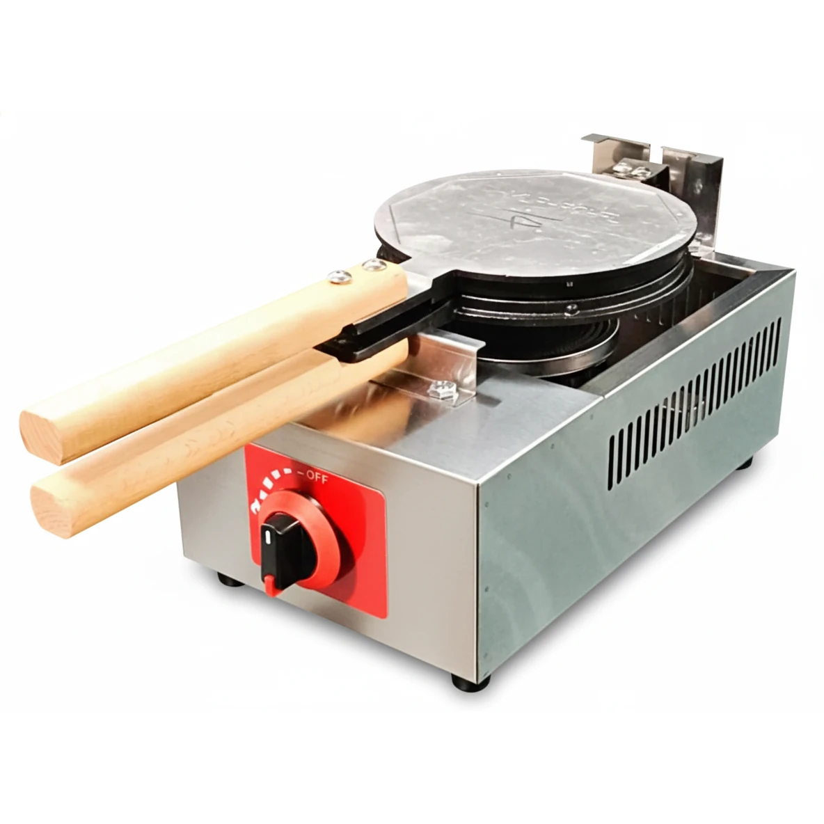 Gas Round Rotating Waffle Maker with Long Wooden Handle