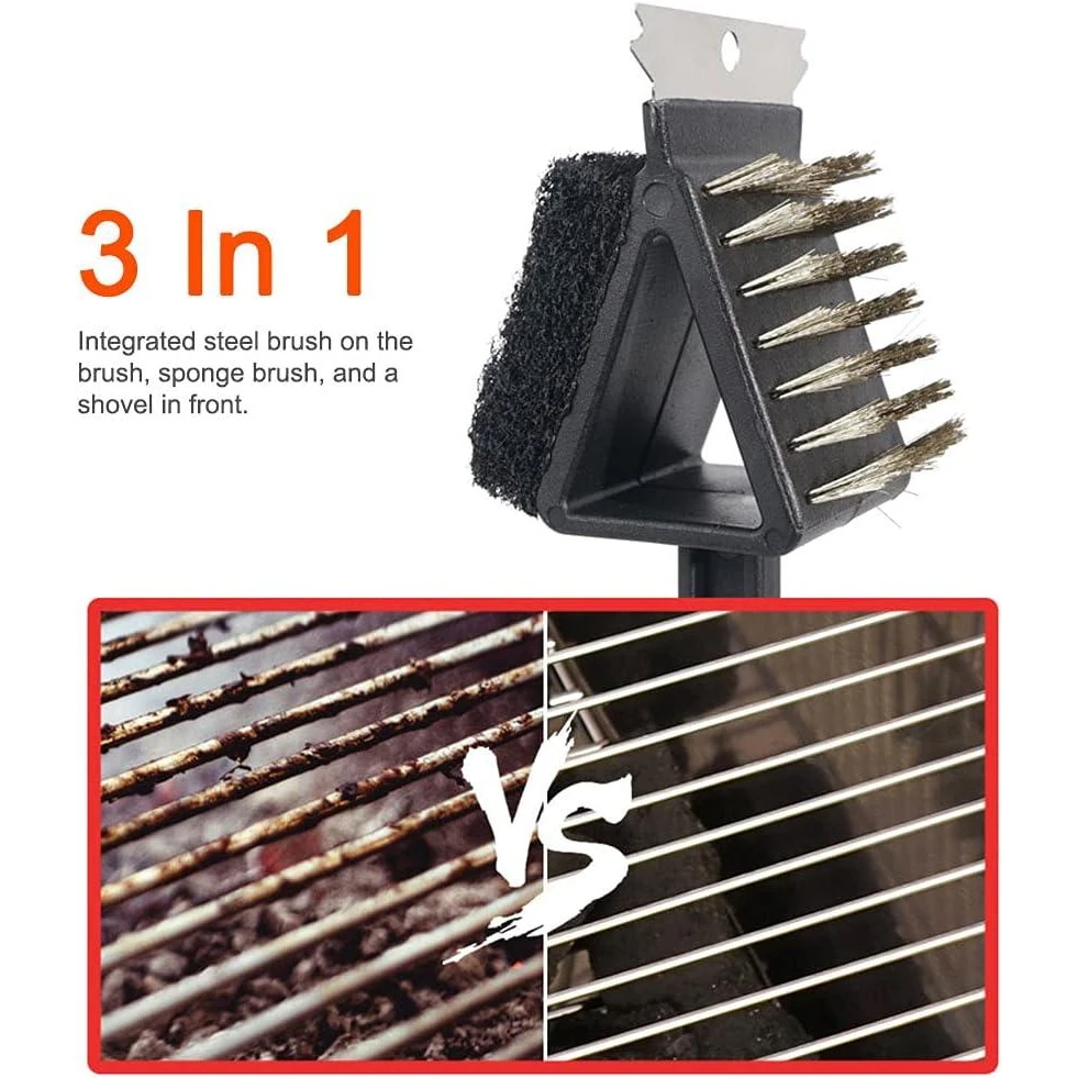 Black BBQ Grilll Triangle 2 Sided Brush Medium 36cm — view 6