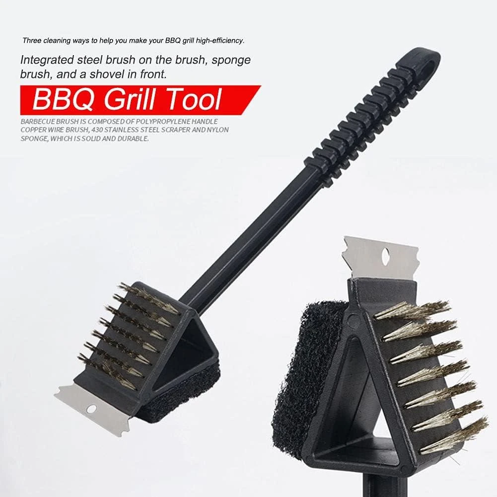 Black BBQ Grilll Triangle 2 Sided Brush Medium 36cm — view 7