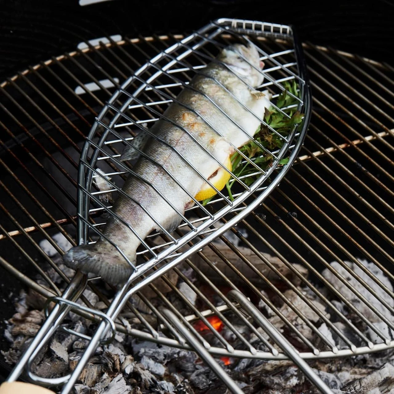 Wooden Handle MS BBQ Grill Net (Grill Area: 38x14cm) - Oval — view 3