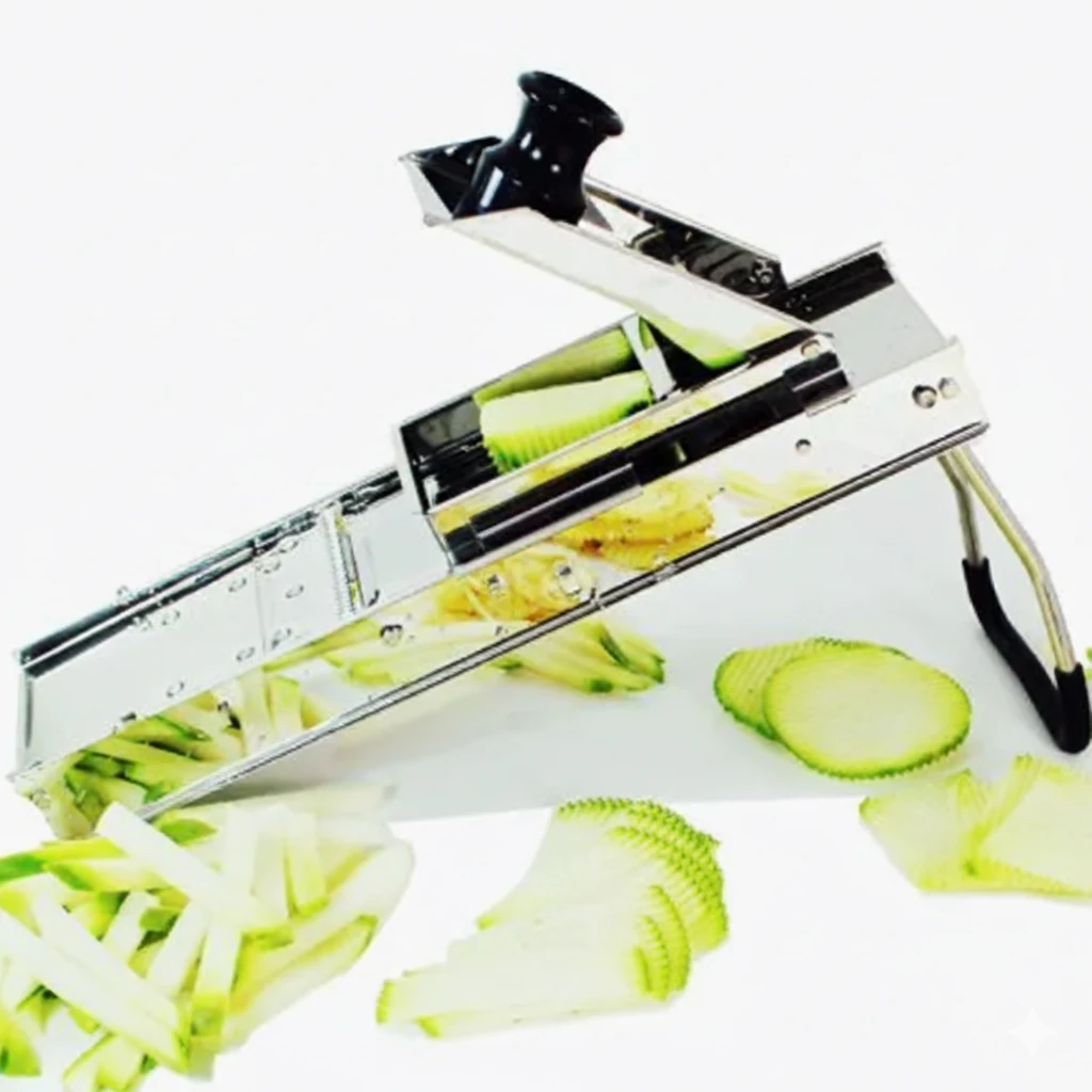 SS Super Heavy Mandoline Slicer for Slicing Vegetables with 3 Blades & 1 Plastic Container — view 3
