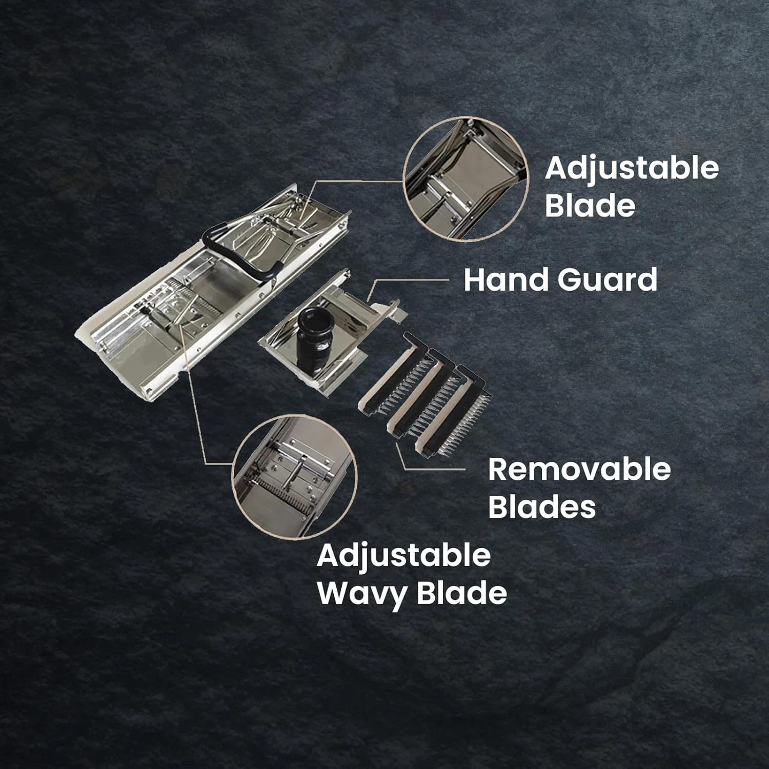 SS Super Heavy Mandoline Slicer for Slicing Vegetables with 3 Blades & 1 Plastic Container — view 8