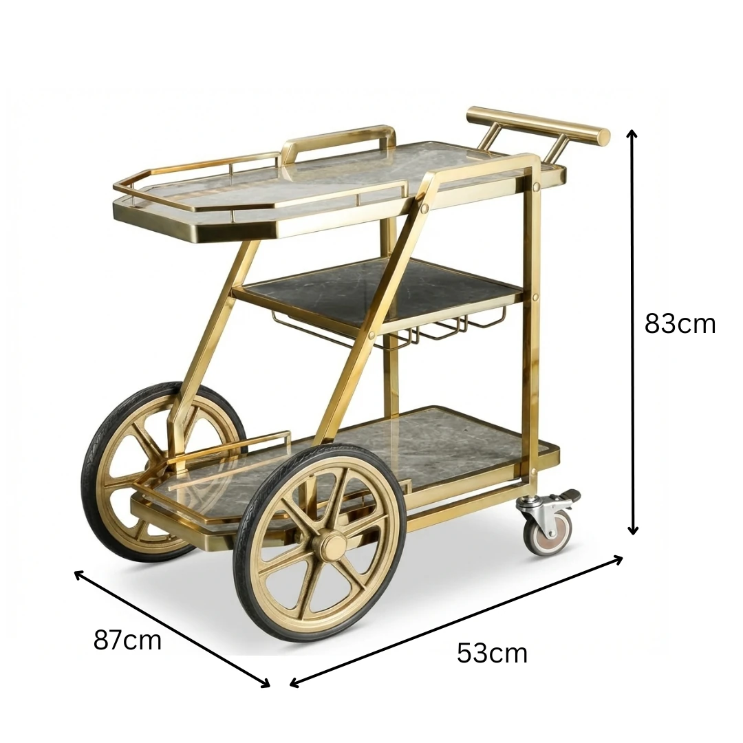 Ultra Premium 3 Layers Golden Service Trolley with Long Wheels - New Model — view 2