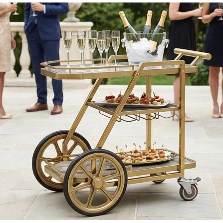Ultra Premium 3 Layers Golden Service Trolley with Long Wheels - New Model — view 3