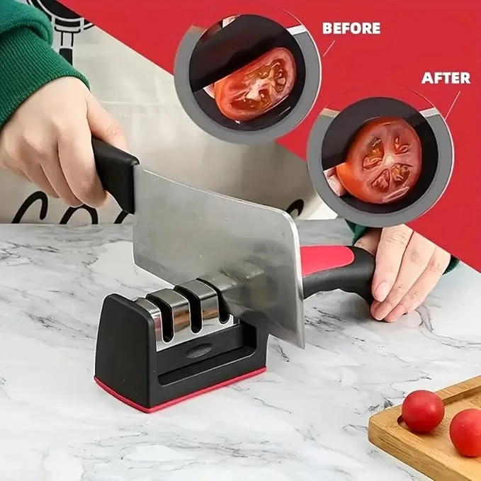 SS Knife Sharpener 3 Slot with Plastic Handle — view 7