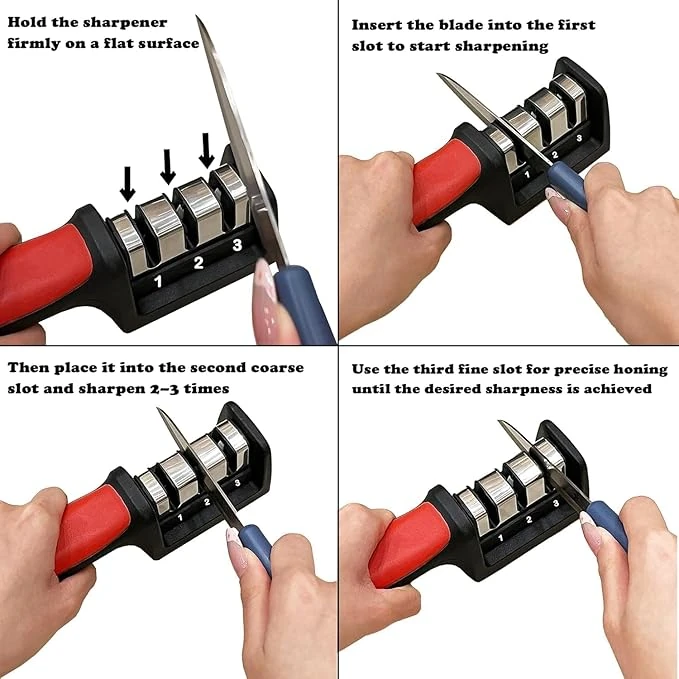 SS Knife Sharpener 3 Slot with Plastic Handle — view 8