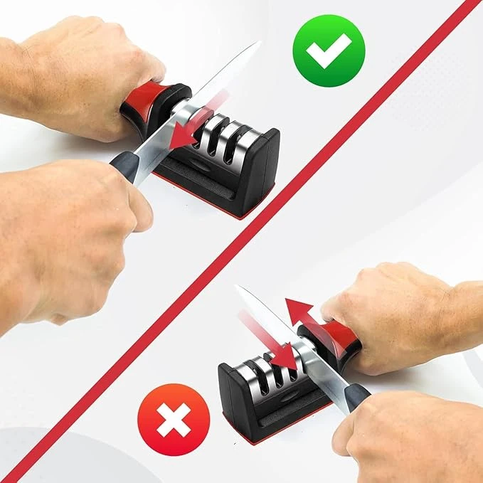 SS Knife Sharpener 3 Slot with Plastic Handle — view 10