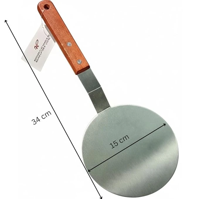 Wooden Flat Handle SS Round Lifter 6” — view 2