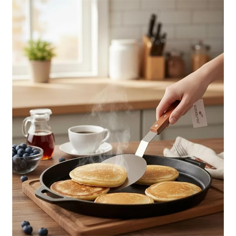 Wooden Flat Handle SS Round Lifter 6” — view 3