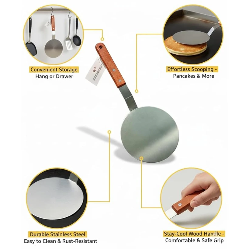 Wooden Flat Handle SS Round Lifter 6” — view 4