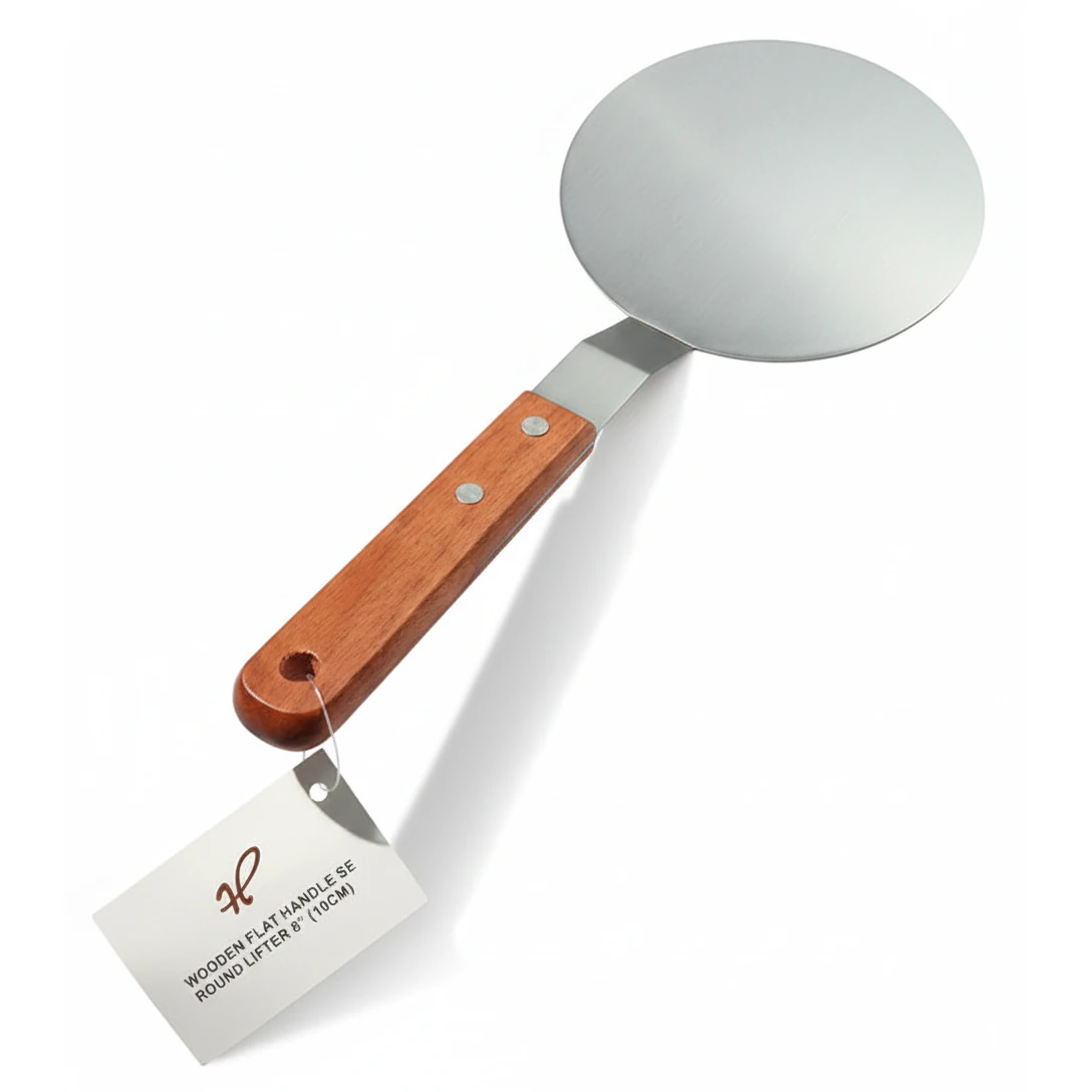 Wooden Flat Handle SS Round Lifter 6” — view 9