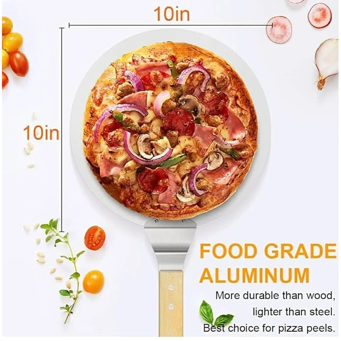 Wooden Flat Handle SS Round Pizza Lifter 10” — view 2