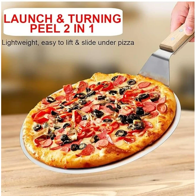 Wooden Flat Handle SS Round Pizza Lifter 10” — view 6