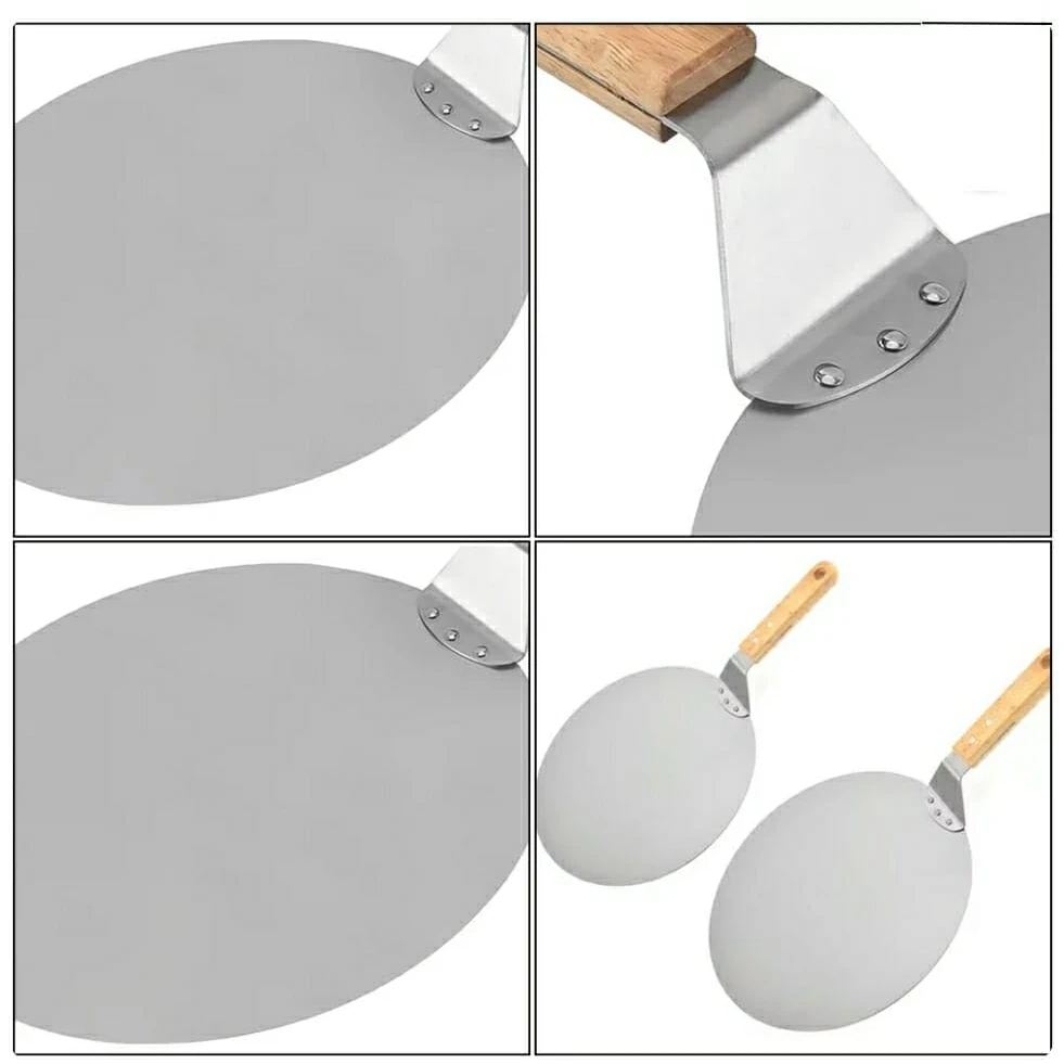 Wooden Flat Handle SS Round Pizza Lifter 10” — view 9