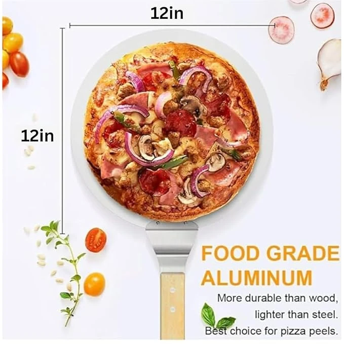 Wooden Flat Handle SS Round Pizza Lifter 12” — view 2