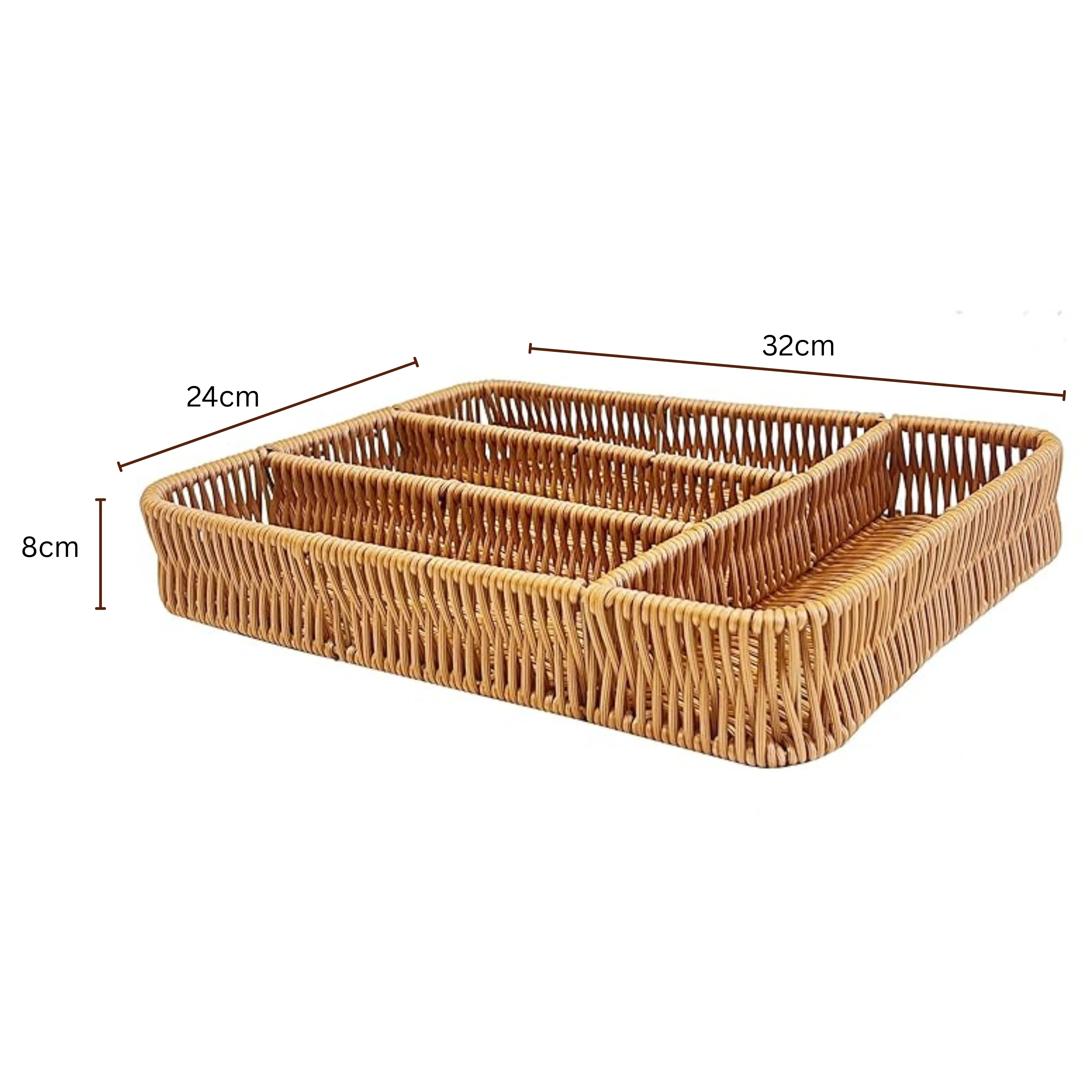 Heavy Rectangle Shaped Polyrattan Basket with 4 Compartments & Metal Wire 32x24x8cm - Walnut Brown — view 2