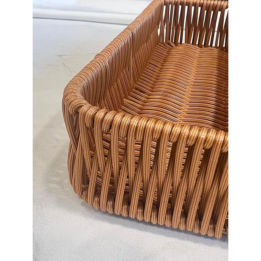 Heavy Rectangle Shaped Polyrattan Basket with 4 Compartments & Metal Wire 32x24x8cm - Walnut Brown — view 5