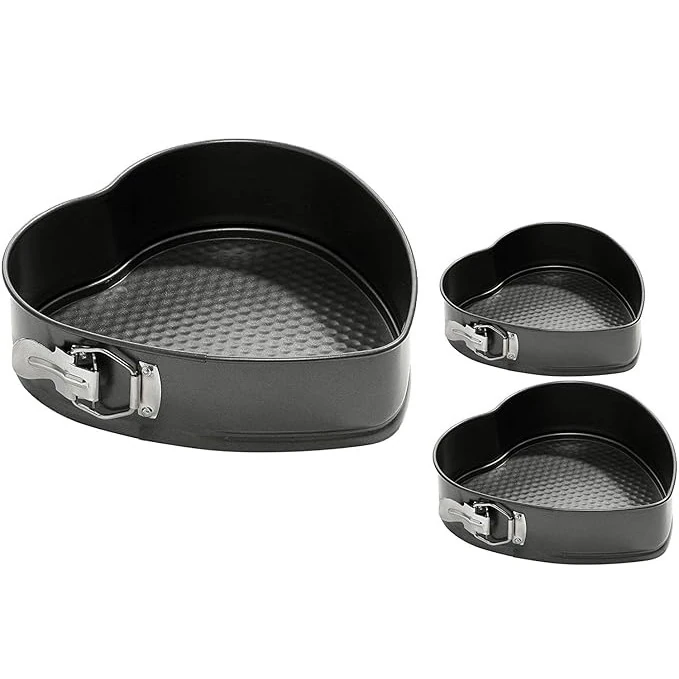 Heart Teflon Coated Cake Mould 3pc/set with 7cm Depth - 20,22,24cm Long