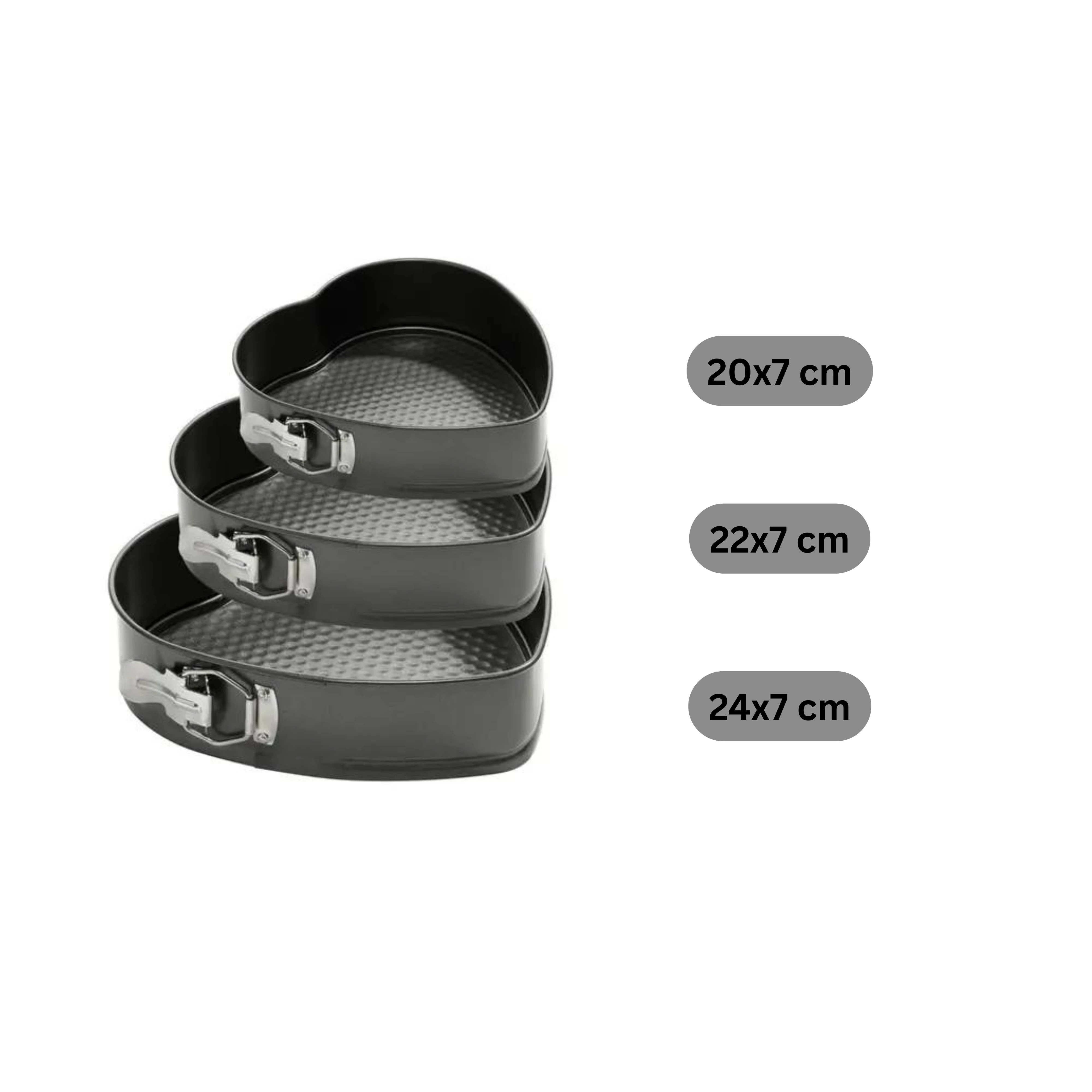 Heart Teflon Coated Cake Mould 3pc/set with 7cm Depth - 20,22,24cm Long — view 2