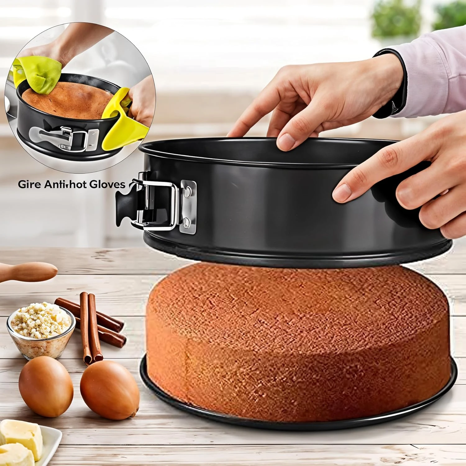 Round Teflon Coated Cake Mould 3pc/set with 7cm Depth - 18,20,22cm Wide — view 4