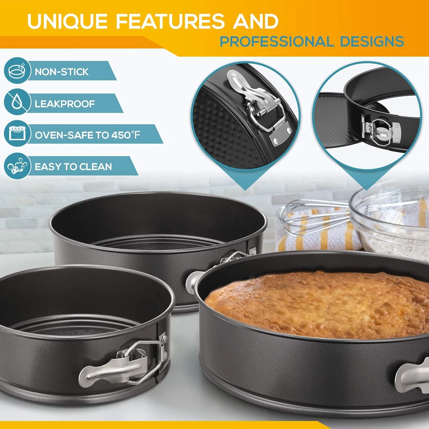 Round Teflon Coated Cake Mould 3pc/set with 7cm Depth - 18,20,22cm Wide — view 7
