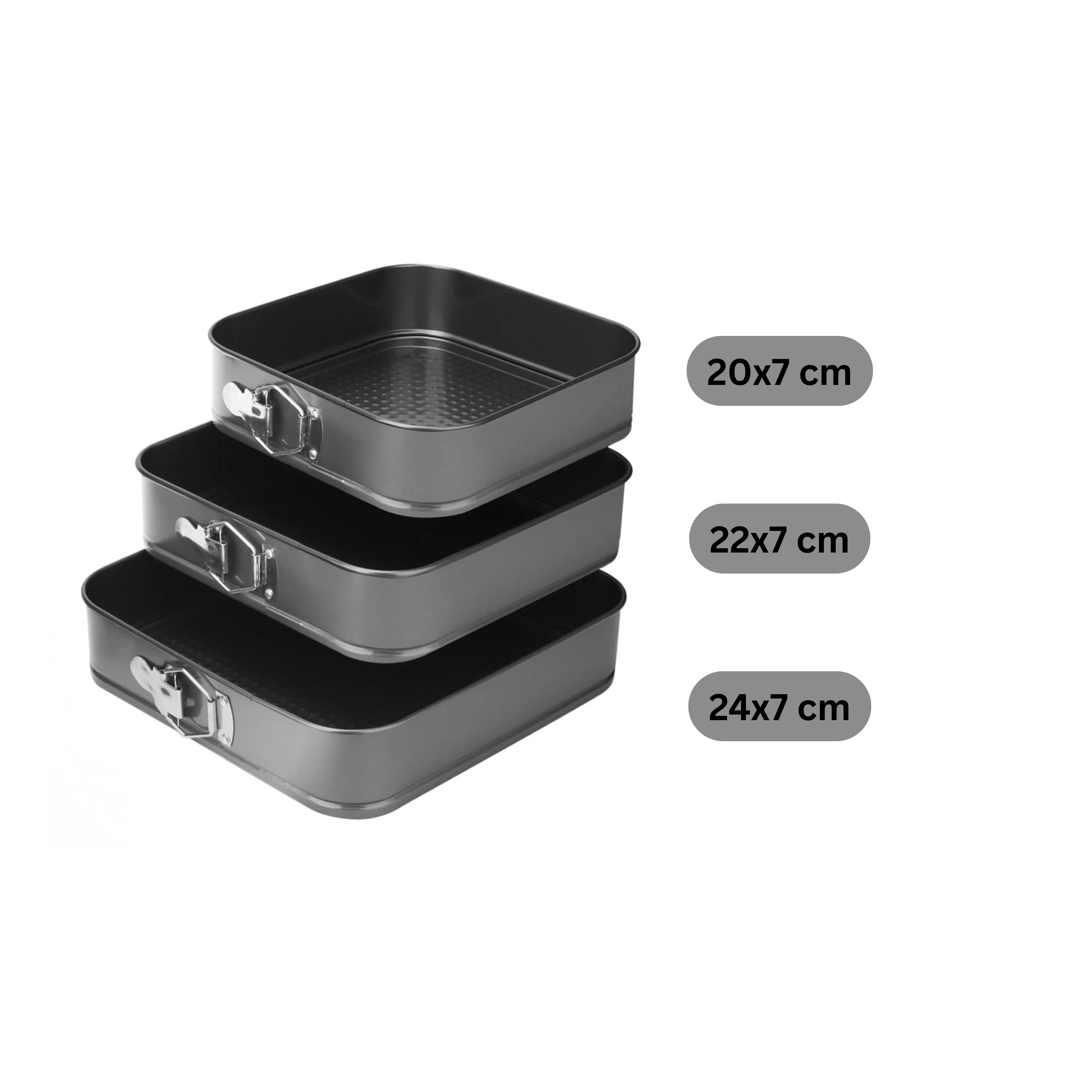 Square Teflon Coated Cake Mould 3pc/set with 7cm Depth - 20,22,24cm — view 2