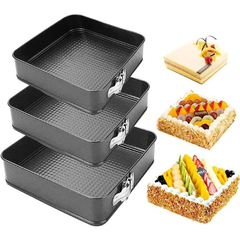 Square Teflon Coated Cake Mould 3pc/set with 7cm Depth - 20,22,24cm — view 3
