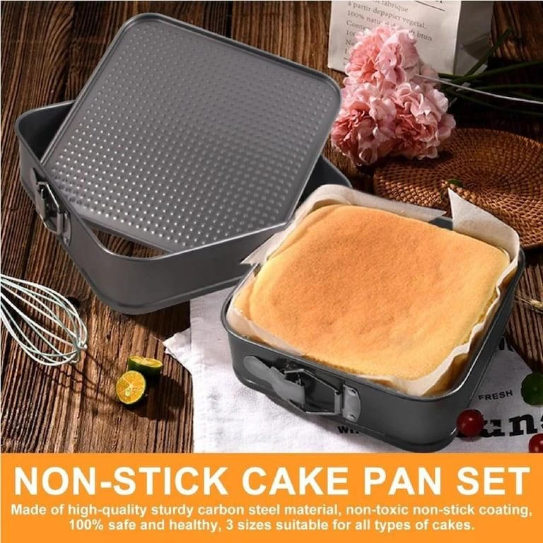 Square Teflon Coated Cake Mould 3pc/set with 7cm Depth - 20,22,24cm — view 4