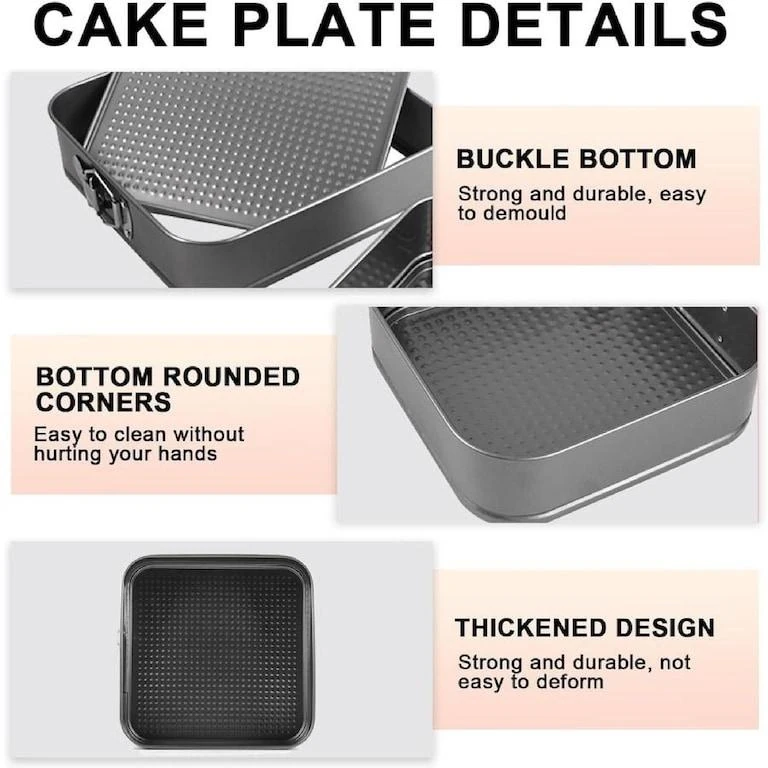 Square Teflon Coated Cake Mould 3pc/set with 7cm Depth - 20,22,24cm — view 6