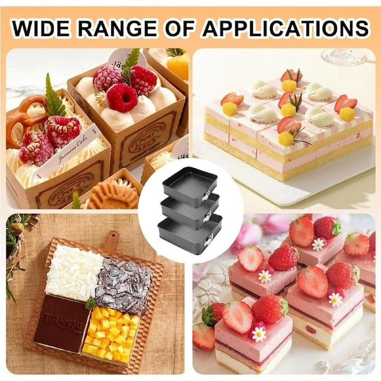 Square Teflon Coated Cake Mould 3pc/set with 7cm Depth - 20,22,24cm — view 7
