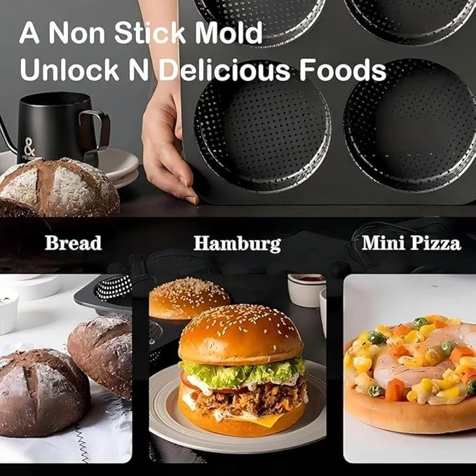 Pancake Shaped 4 Slots Teflon Coated Perforated Muffin Mould (Slot Size: 12x2.5cm) — view 3