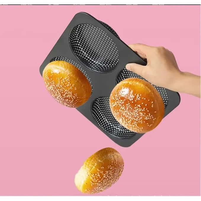 Pancake Shaped 4 Slots Teflon Coated Perforated Muffin Mould (Slot Size: 12x2.5cm) — view 8