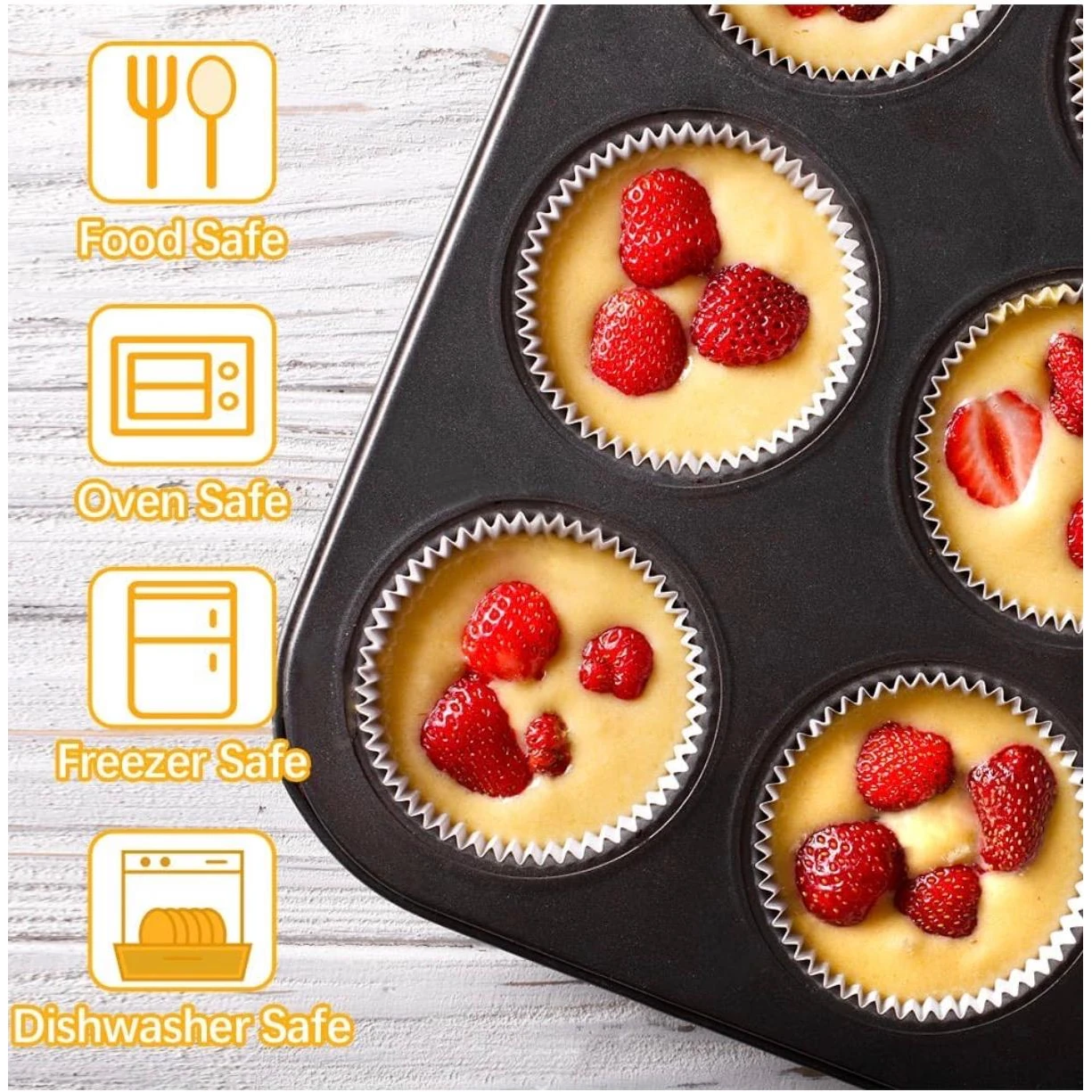 Round 12 Small Slots Teflon Coated Muffin Mould (Slot Size: 5x1.8cm) — view 4