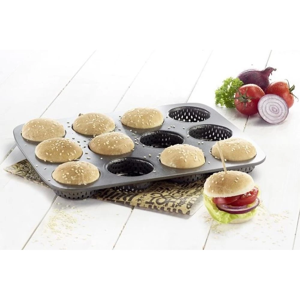 Round 12 Small Slots Teflon Coated Perforated Muffin Mould (Slot Size: 5.5x2cm) — view 3