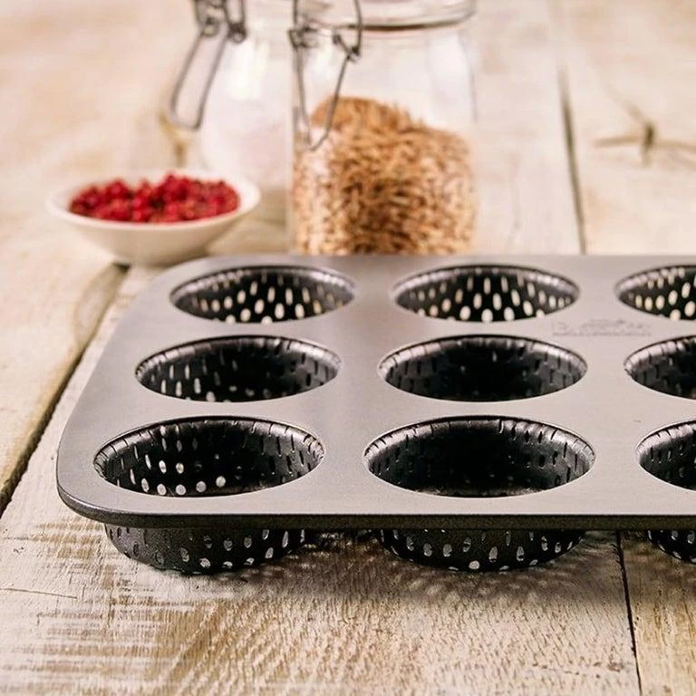 Round 12 Small Slots Teflon Coated Perforated Muffin Mould (Slot Size: 5.5x2cm) — view 4