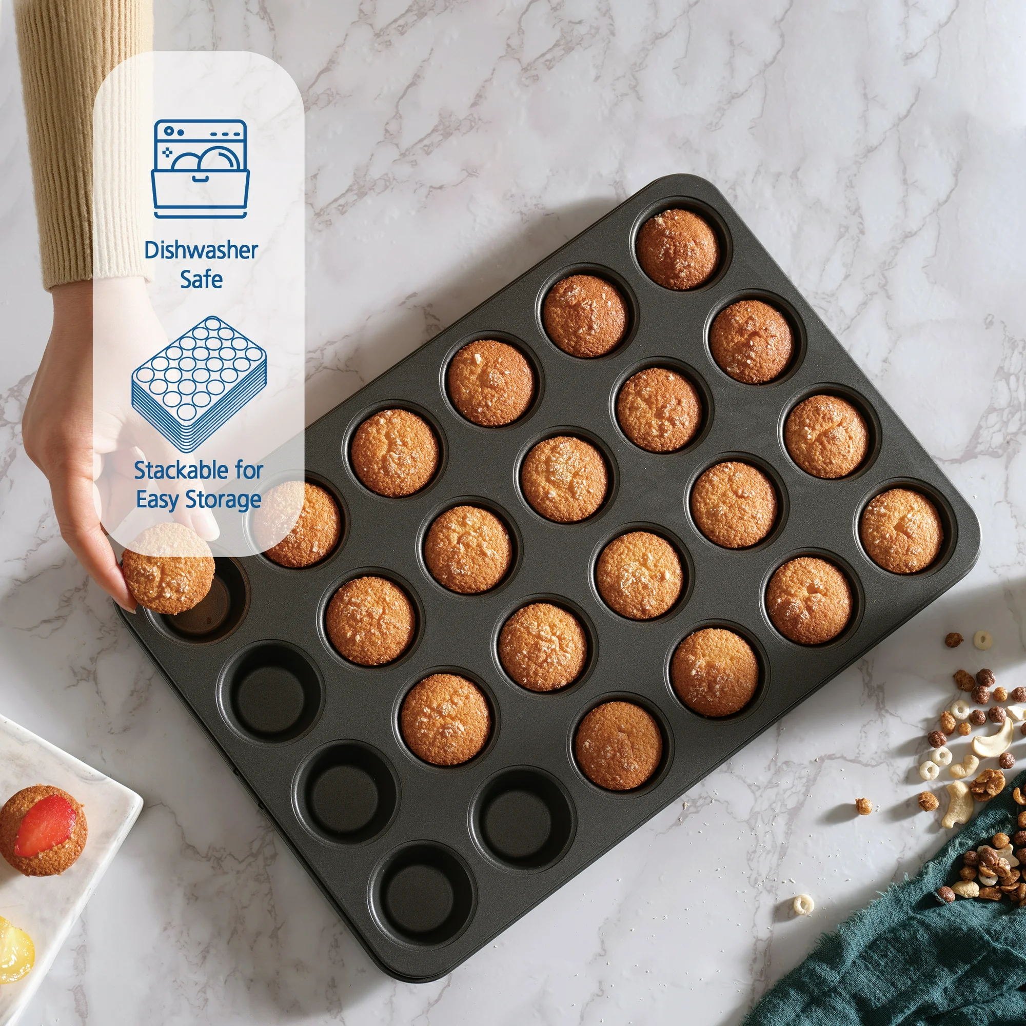Round 24 Big Slots Teflon Coated Muffin Mould (Slot Size: 5x2cm) — view 5