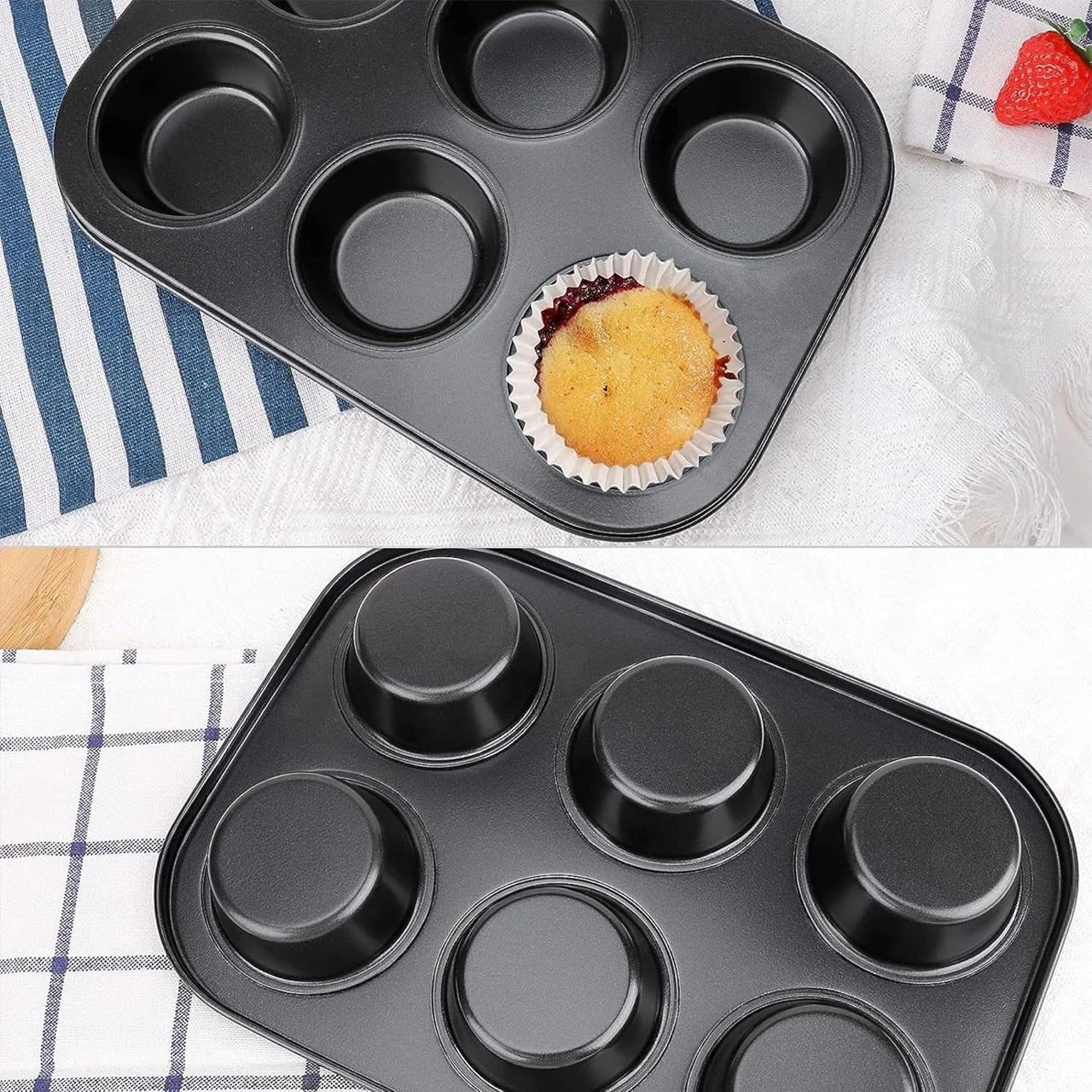 Round 6 Big Slots Teflon Coated Muffin Mould (Slot Size: 6.5x2.5cm) — view 4