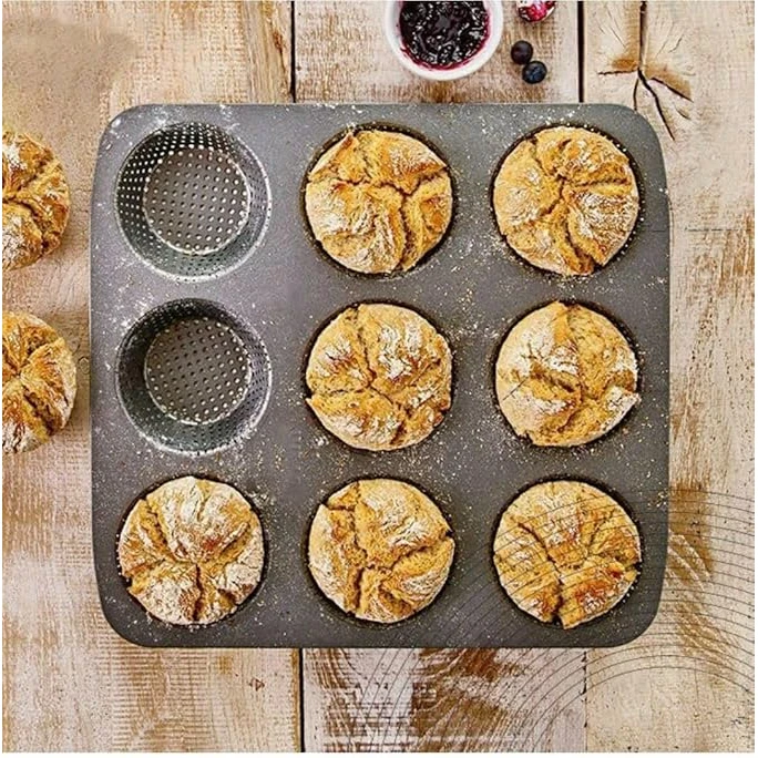 Round 9 Big Slots Teflon Coated Perforated Muffin Mould (Slot Size: 8x3cm) — view 4
