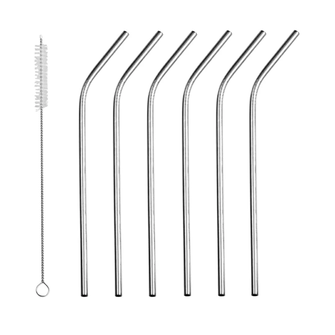 SS Curved Straw 6mm - 7pp (6 Straw + 1 Brush Cleaner)
