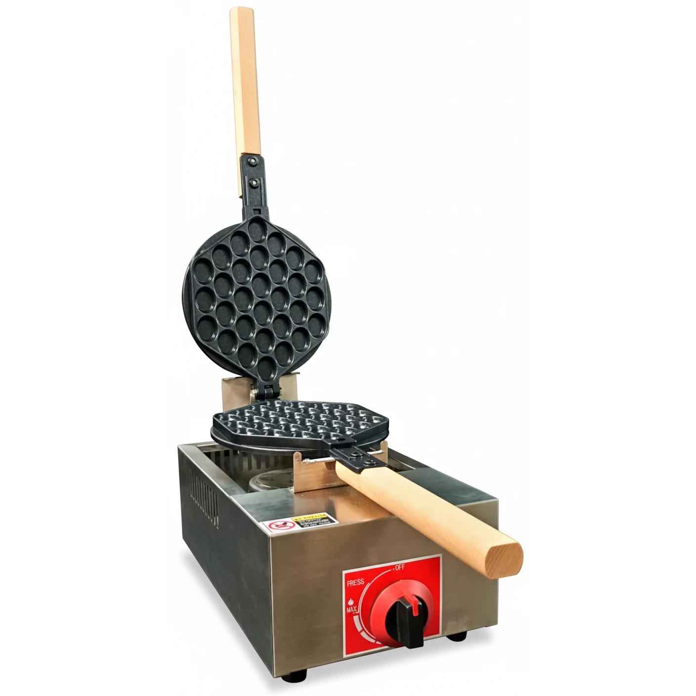 Gas Round Rotating Bubble Waffler Maker with Long Wooden Handle