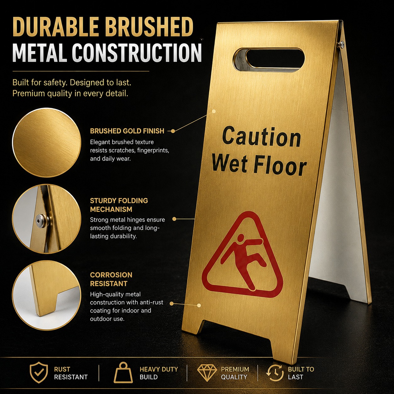 Golden Metal Sign Board - Caution Wet Floor — view 6