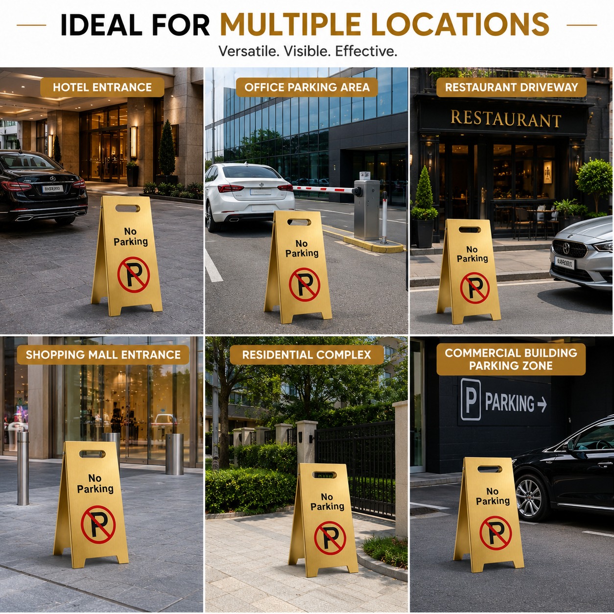 Golden Metal Sign Board - No Parking — view 3