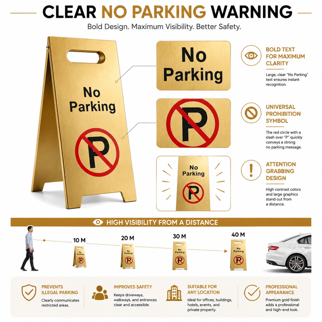 Golden Metal Sign Board - No Parking — view 4