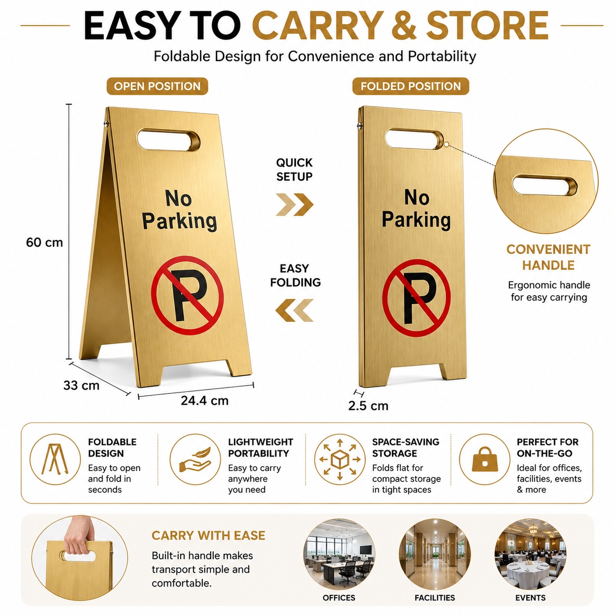 Golden Metal Sign Board - No Parking — view 5