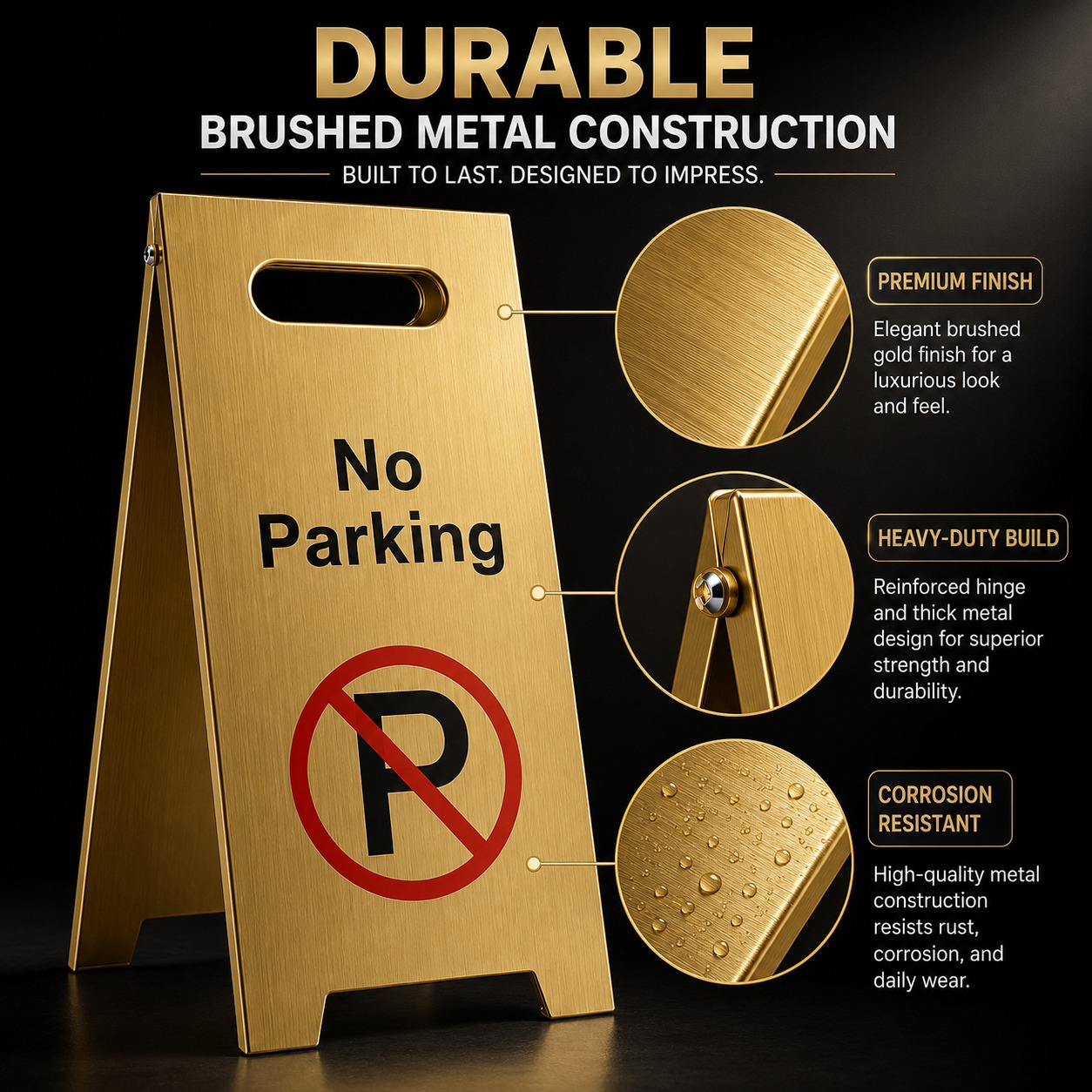 Golden Metal Sign Board - No Parking — view 6