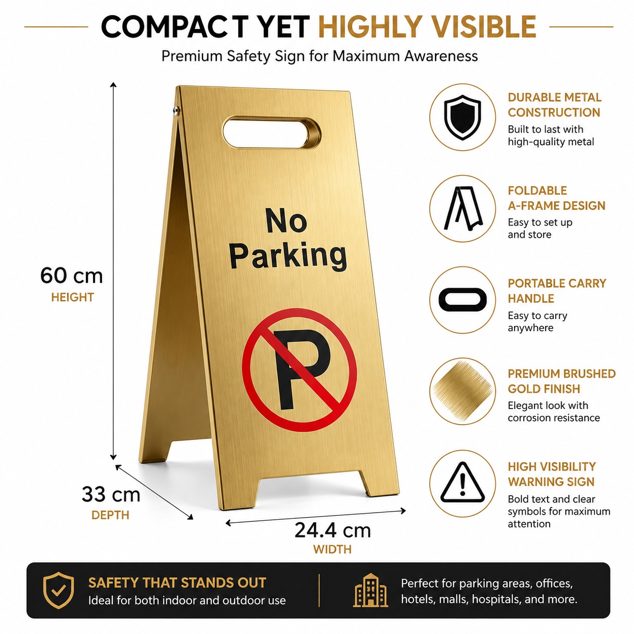 Golden Metal Sign Board - No Parking — view 2