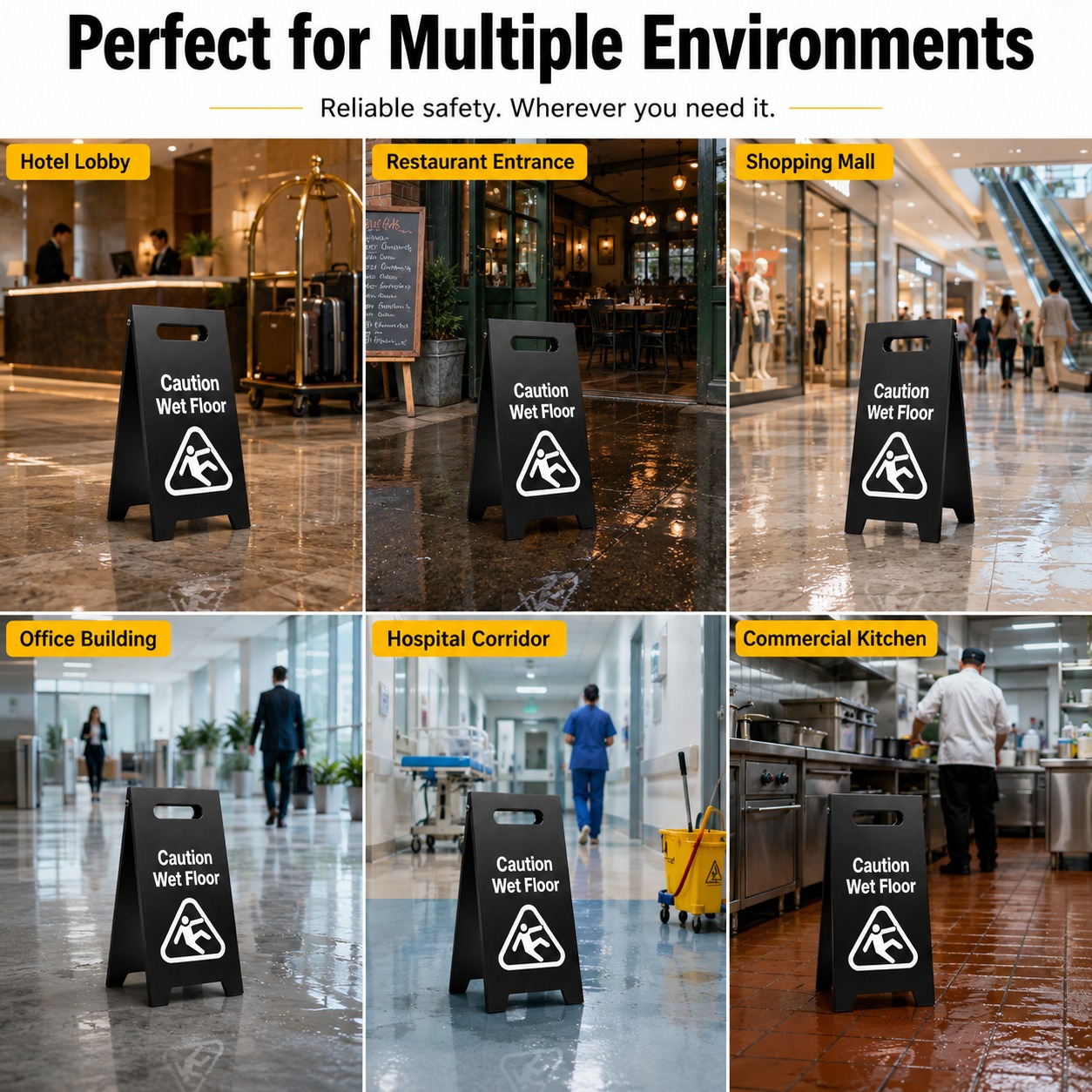 Black Metal Sign Board - Caution Wet Floor — view 3